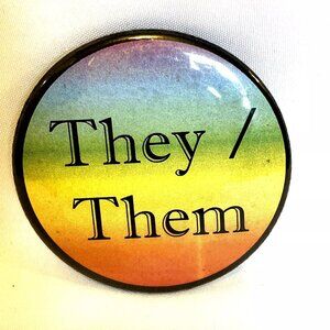 They / Them Rainbow 2" Button Pin Gender Pronoun